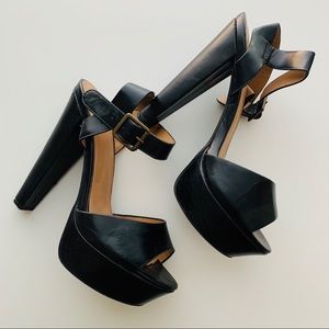 Ladies Open Toe Platform Heels Black